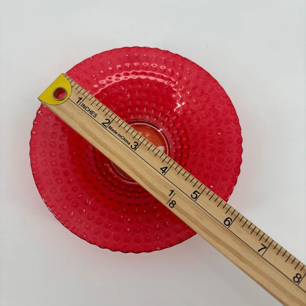 Vintage Retro Kitchen‎ Red Hobnail Glass Small Bowl 6in Ruby Red Textured Kitsch